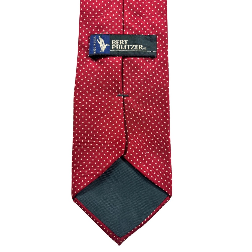 Bert Pulitzer Mens Red Silk Polka Dot Necktie Made in USA